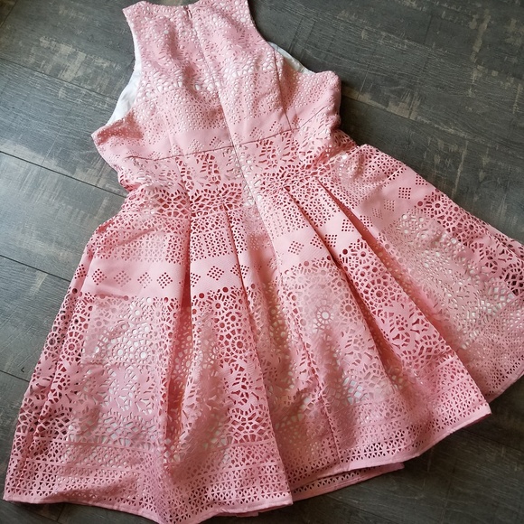 ASOS Pink Laser Cut Fit ‘N Flair Dress - Picture 2 of 8